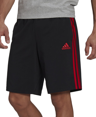 Shop Adidas Originals Adidas Men's Essentials 3-stripes Regular-fit Drawstring Shorts In Black/red