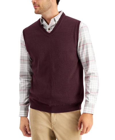Club Room Men's Solid V-neck Sweater Vest, Created For Macy's In Red Plum
