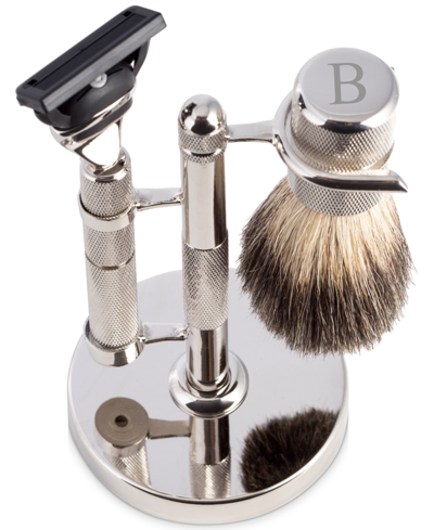 Shop Bey-berk Men's Monogrammed Razor & Brush Set In 'b'