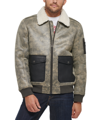 Shop Levi's Men's Faux Shearling Aviator Bomber Jacket In Grey