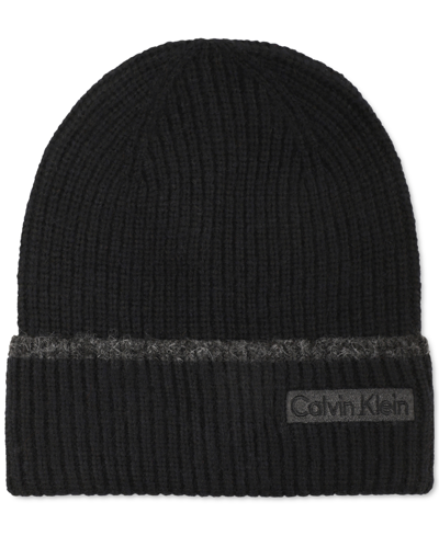 Shop Calvin Klein Men's Tipped Rib Logo Cuff Hat In Black
