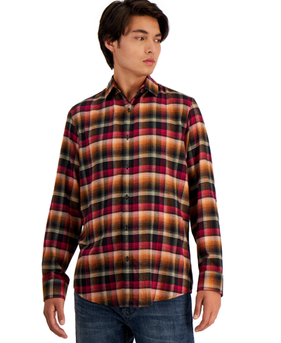 Shop Alfani Men's Long-sleeve Iris Plaid Shirt, Created For Macy's In Black Combo