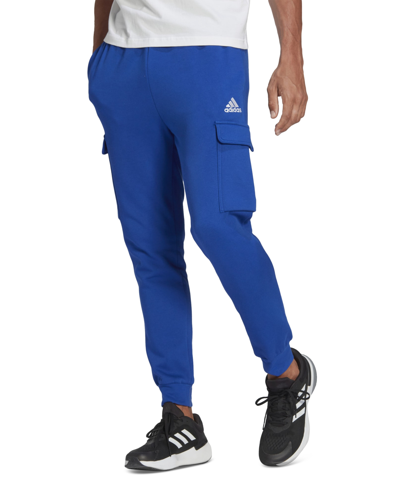 Shop Adidas Originals Men's Essentials Regular Tapered-fit Fleece Cargo Joggers In Royal