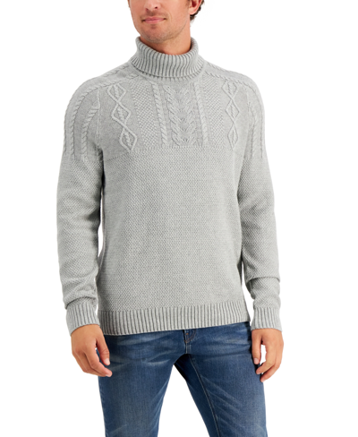 Shop Club Room Men's Chunky Cable Knit Turtleneck Sweater, Created For Macy's In Soft Grey Heather