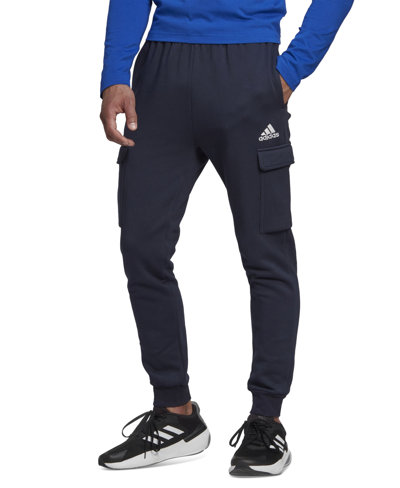 Shop Adidas Originals Men's Essentials Regular Tapered-fit Fleece Cargo Joggers In Leg Ink