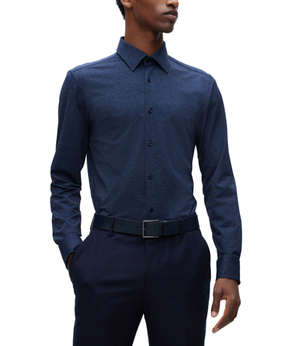 Nest Opblazen Wiskundige Hugo Boss Slim-fit Shirt In Denim-inspired Performance-stretch Jersey In  Dark Blue | ModeSens