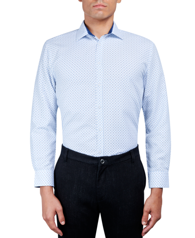 Shop Calabrum Men's Regular Fit Geo Print Wrinkle Free Performance Dress Shirt In Blue