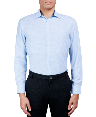 Shop Calabrum Men's Regular Fit Dot Print Wrinkle Free Performance Dress Shirt In Blue