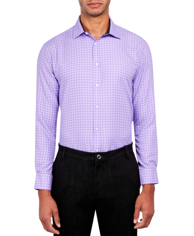 Shop Calabrum Men's Regular Fit Geo Print Wrinkle Free Performance Dress Shirt In Lilac