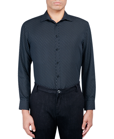Shop Calabrum Men's Regular Fit Sprinkle Print Wrinkle Free Performance Dress Shirt In Black