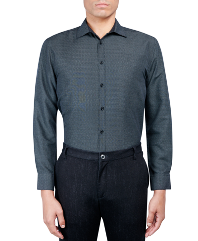 Shop Calabrum Men's Regular Fit Dot Print Wrinkle Free Performance Dress Shirt In Black