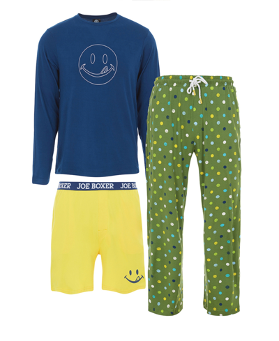 Shop Joe Boxer Men's Super Soft Lounge Top, Pants And Shorts Gift, 3 Piece Set In Dark Blue