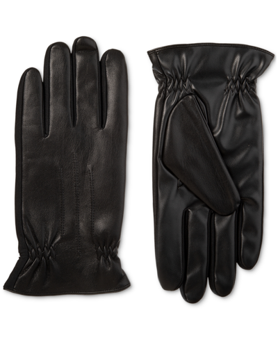Shop Isotoner Signature Men's Insulated Faux-leather Touchscreen Gloves In Black