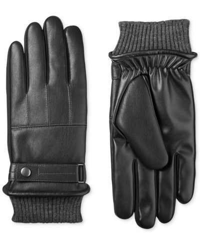Shop Isotoner Signature Men's Insulated Faux-leather Touchscreen Gloves In Black