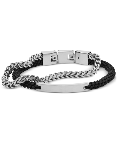Shop Fossil Men's Double-strand Silver-tone Steel Bracelet
