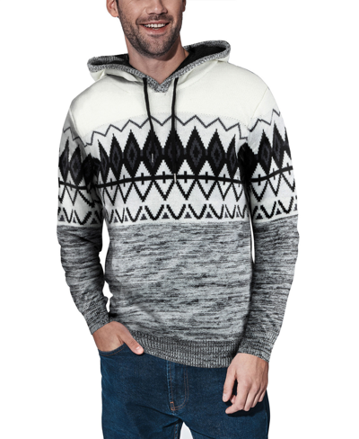 Shop X-ray Men's Color Blocked Pattern Hooded Sweater In White