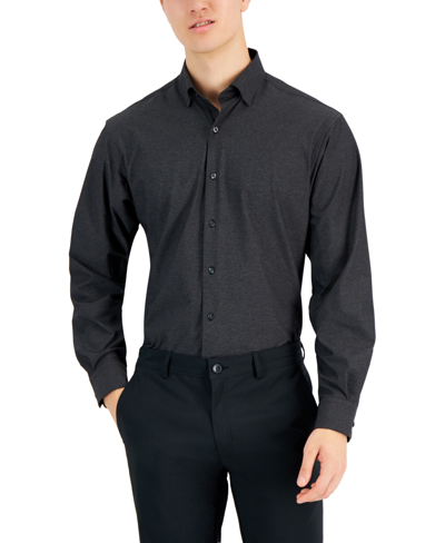 Shop Alfani Men's Regular Fit Travel Ready Solid Dress Shirt, Created For Macy's In Deep Black