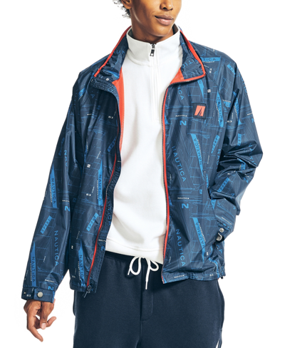 Shop Nautica Men's Sustainably Crafted Printed Lightweight Jacket In Navy