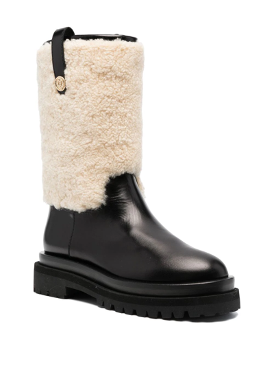 Shop Pollini Shearling-trim Leather Boots In Black