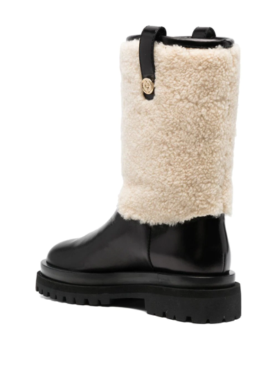 Shop Pollini Shearling-trim Leather Boots In Black