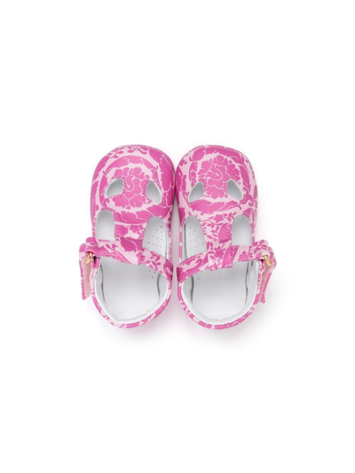Shop Versace Barocco Silhouette Buckle Sandals In Pink