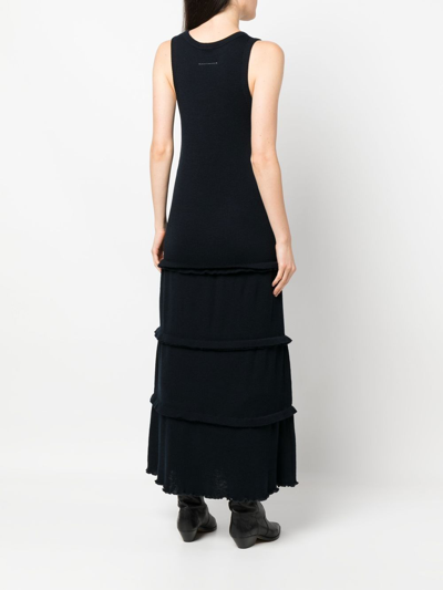 Mm6 Maison Margiela Ruffled Ribbed Wool-blend Maxi Dress In Blue