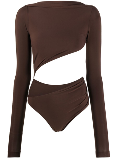Shop Jacquemus Asymmetric Cropped Bodysuit In Brown