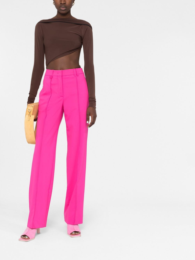 Shop Jacquemus Asymmetric Cropped Bodysuit In Brown