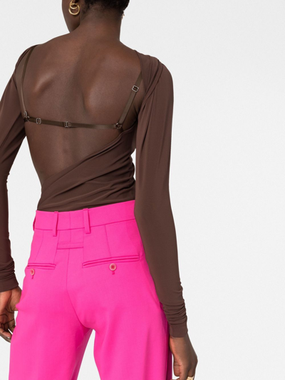 Shop Jacquemus Asymmetric Cropped Bodysuit In Brown