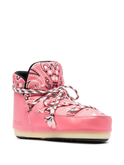 Alanui X Moonboot Bandana-print Lace-up Ankle Boots In Pink