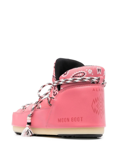 Alanui X Moonboot Bandana-print Lace-up Ankle Boots In Pink