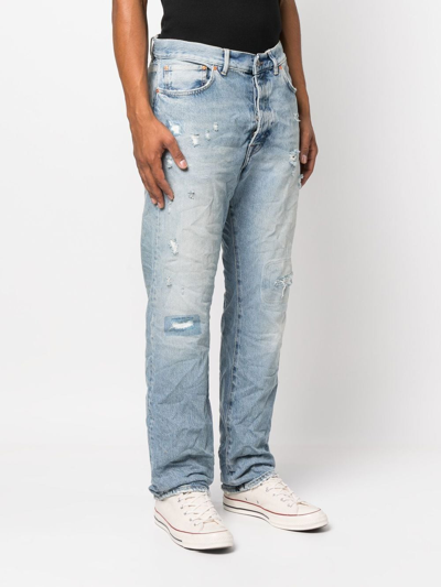 Shop Purple Brand Distressed Straight-leg Jeans In Blue