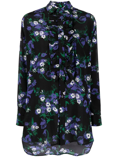 Shop Plan C Floral-print Silk Shirt In Black