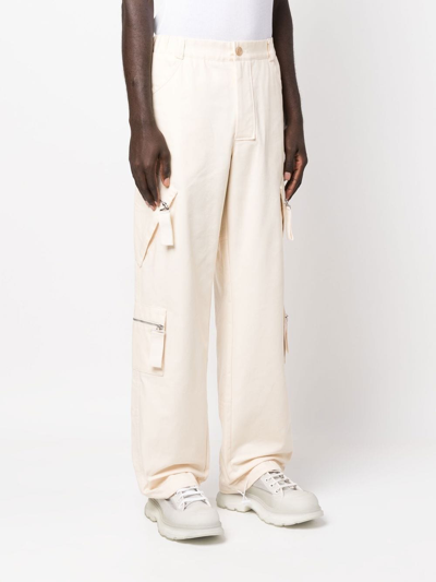 Jacquemus Functional Straight-leg Pants With Multiple Zip Pockets In Neutrals