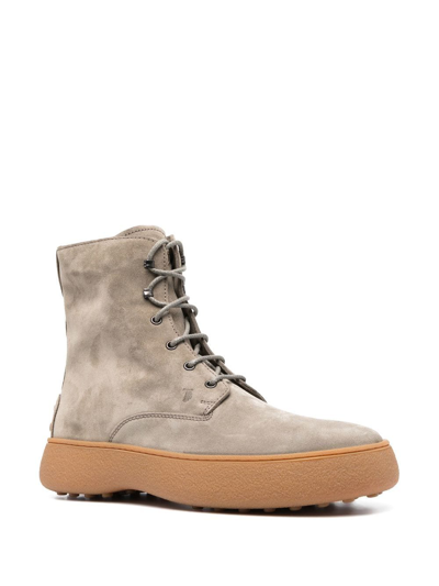 Shop Tod's W.g. Lace-up Leather Boots In Grey