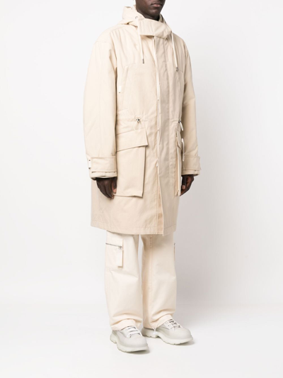 Shop Jacquemus Embroidered-logo Zip-fastening Coat In Neutrals