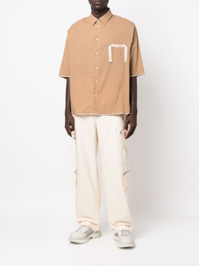 Shop Jacquemus Embroidered-logo Short-sleeve Shirt In Brown