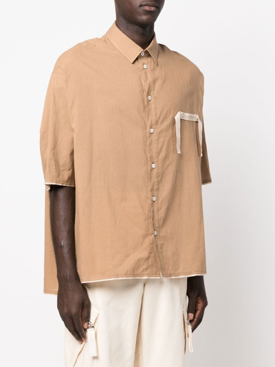 Shop Jacquemus Embroidered-logo Short-sleeve Shirt In Brown