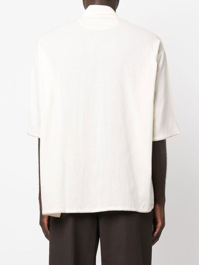 Shop Jacquemus Embroidered-logo Short-sleeve Shirt In Neutrals