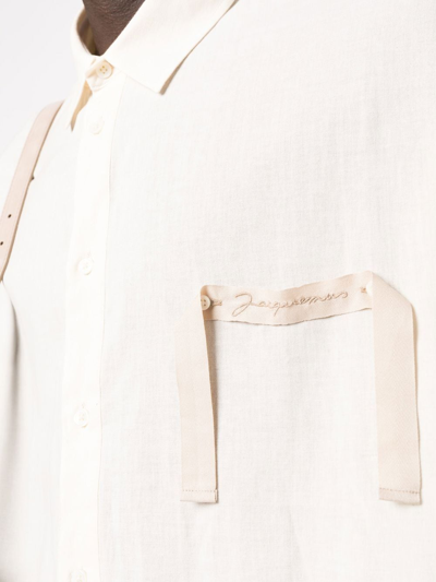 Shop Jacquemus Embroidered-logo Short-sleeve Shirt In Neutrals