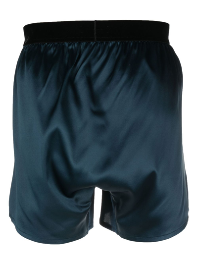 Shop Tom Ford Logo-waist Satin Boxers In Blue