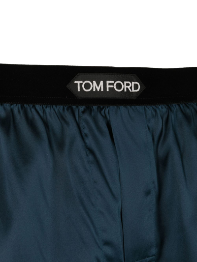 Shop Tom Ford Logo-waist Satin Boxers In Blue