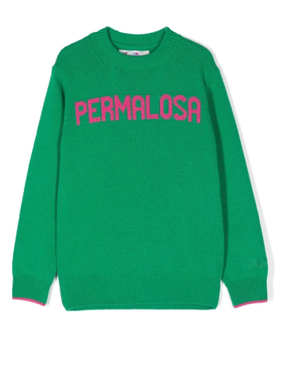 Mc2 Saint Barth Embroidered Slogan Wool Hoodie In Green