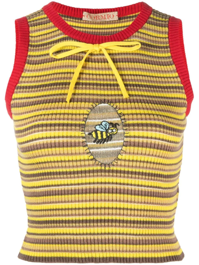 Shop Cormio Striped Knitted Top In Yellow