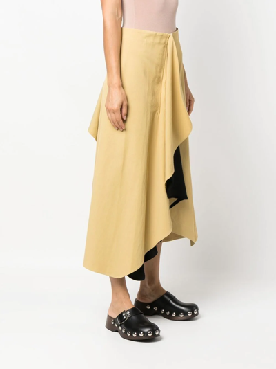 Shop Colville Asymmetric Draped Ruffle Midi-skirt In Neutrals