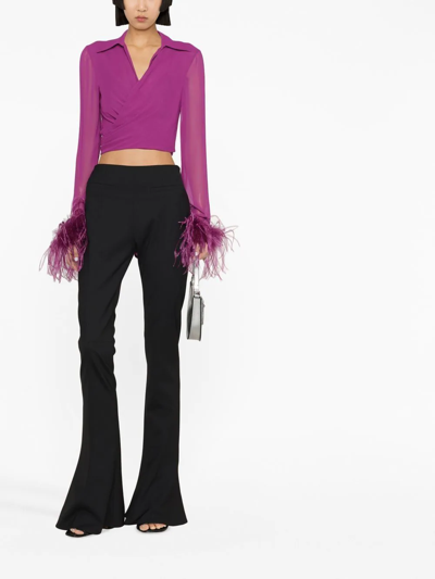 Giuseppe Di Morabito Cropped Feather-trim Blouse In Purple