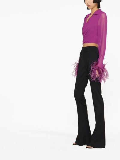 Giuseppe Di Morabito Cropped Feather-trim Blouse In Purple