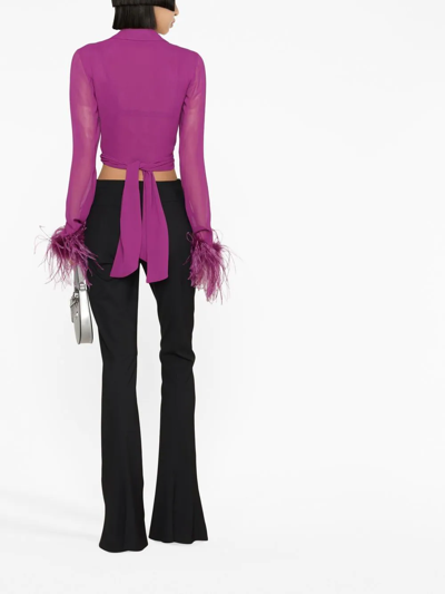 Giuseppe Di Morabito Cropped Feather-trim Blouse In Purple