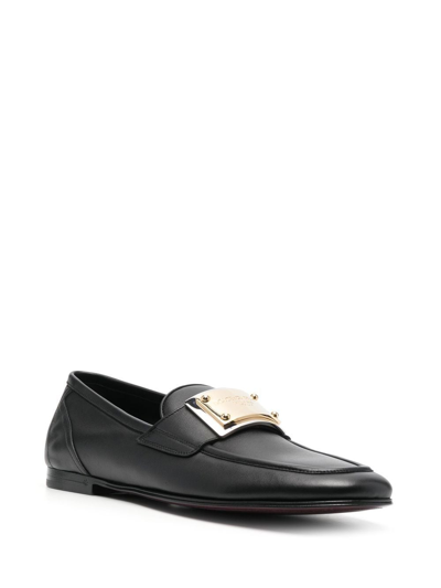 Shop Dolce & Gabbana Logo-tag Leather Loafers In Black