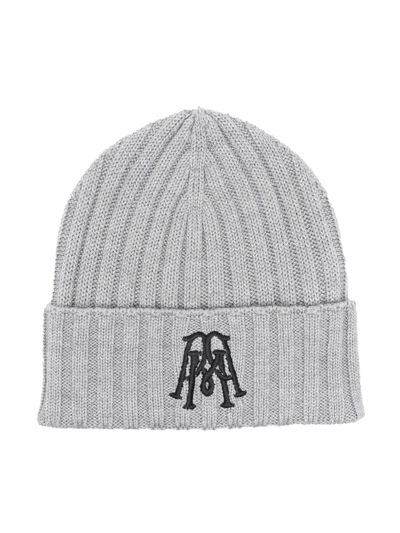 Shop Paolo Pecora Embroidered-logo Knitted Beanie In Grey